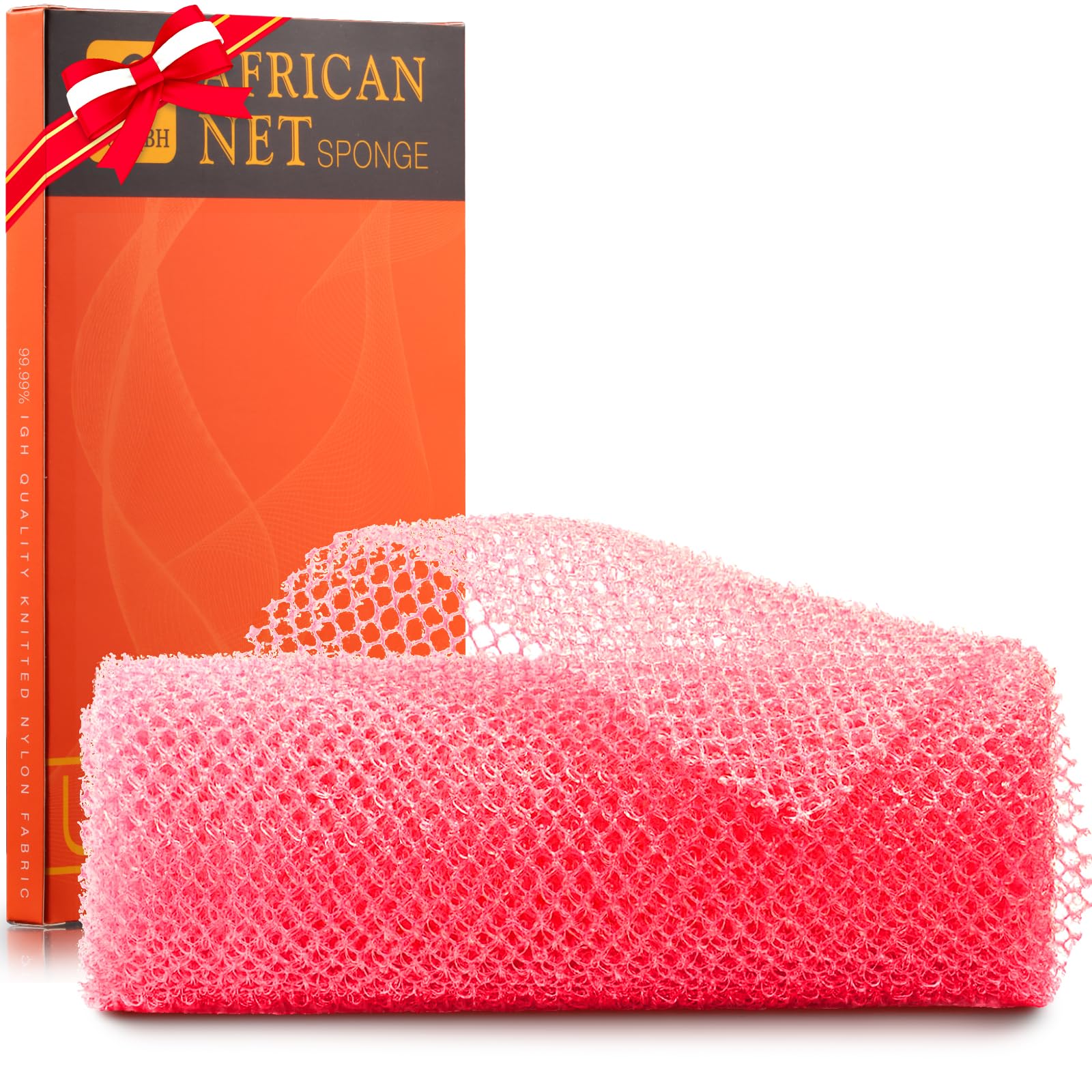 UJFQBH 3 Pieces African Bath Sponge African Net Long Net Bath Sponge Exfoliating Shower Body Scrubber Back Scrubber Skin Smoother,Great for Daily Use (Pink,Yellow,Purple)